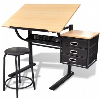Náklopný kresliace stôl so stoličkou a zásuvkami Dekorhome,Náklopný kresliace stôl so stoličkou a zásuvkami Dekorhome