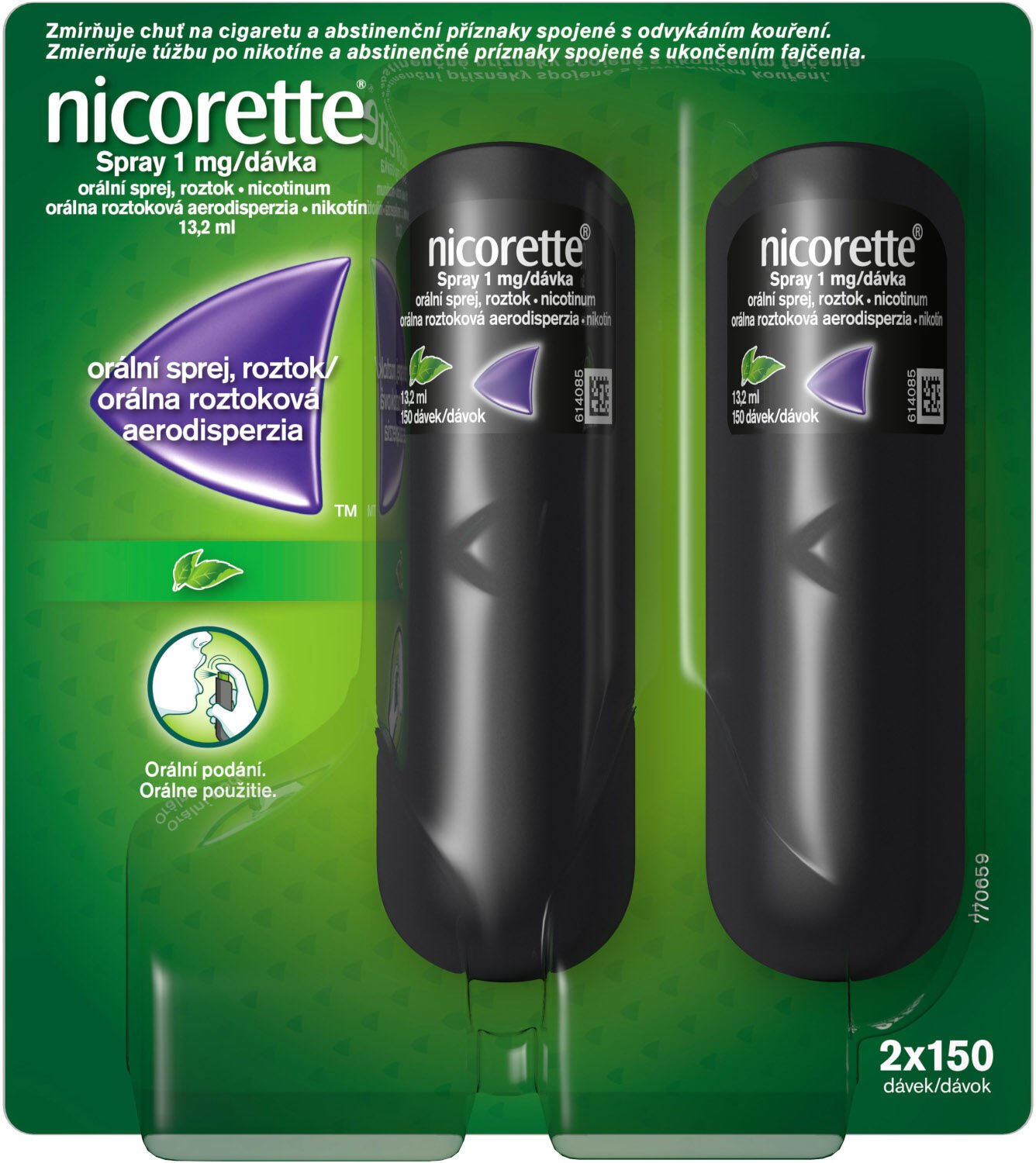 Nicorette ® Spray 1 mg/dávka, orálna roztoková aerodisperzia 2 x 150 ks