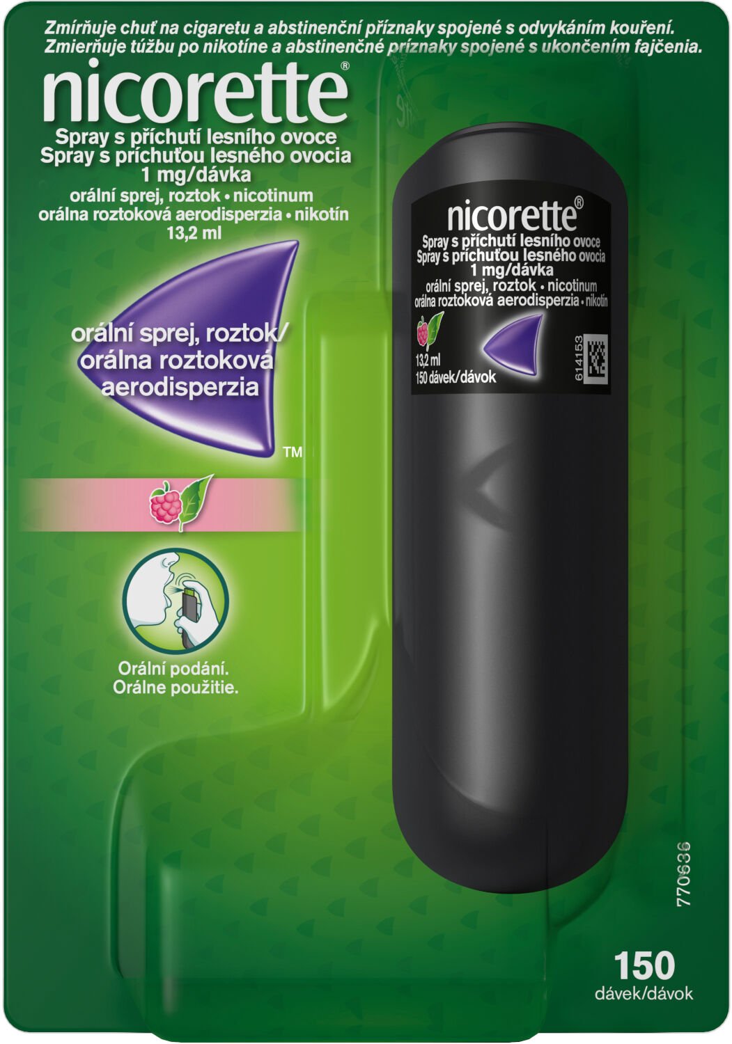 Nicorette ® Spray s príchuťou lesného ovocia 1 mg/dávka, orálna roztoková aerodisperzia 150 ks