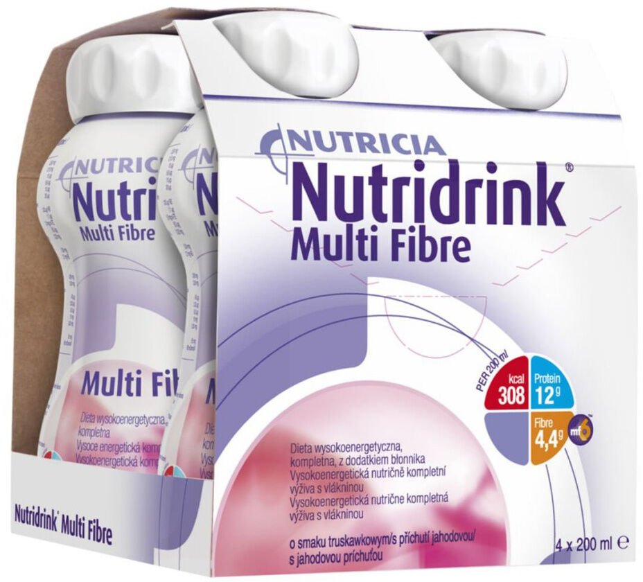 Nutridrink MULTIFIBRE jahodová príchuť 4 x 200 ml