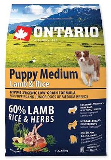 ONTARIO dog PUPPY MEDIUM lamb - 2,25kg 2
