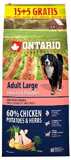 Ontario granuly Adult Large kura a zemiaky 15+5 kg zdarma