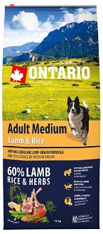Ontario granuly Adult Medium jahňa a ryža 12 kg 2