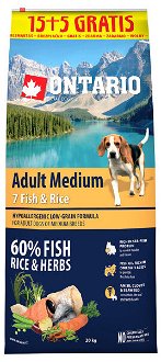Ontario granuly Adult Medium ryba a ryža 15+5 kg zadarmo