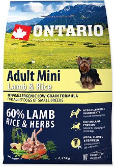 Ontario granuly Adult Mini jahňa a ryža 2,25 kg