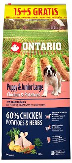 Ontario granuly Puppy & Junior Large kura a zemiaky 15+5 kg zadarmo 2