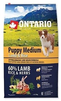 Ontario granuly Puppy Medium jahňa a ryža 6,5 kg