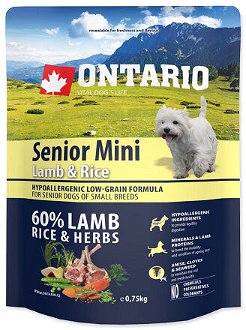 Ontario granuly Senior Mini jahňa a ryža 0,75 kg 2
