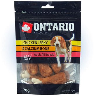 ONTARIO Snack 100% prírodná pochúťka pre psov - kuracie plátky + kalciová kosť. 70g