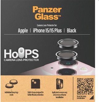 PanzerGlass Ochranný kryt objektívu fotoaparátu Hoops pre Apple iPhone 15, 15 Plus, čierna