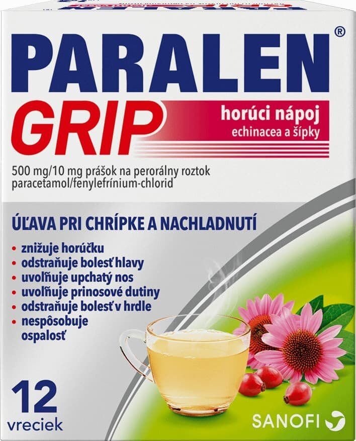 Paralen ® Grip horúci nápoj echinacea a šípky plo por 500 mg/10 mg vrecúšky 12 ks