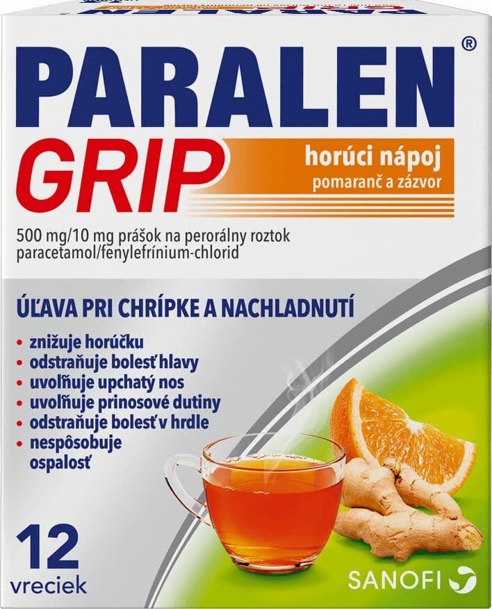 Paralen ® GRIP horúci nápoj pomaranč a zázvor 500 mg/10mg, 12 ks