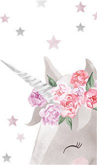 Nálepka na stenu - jednorožec s kvetmi farba: ružová 6
