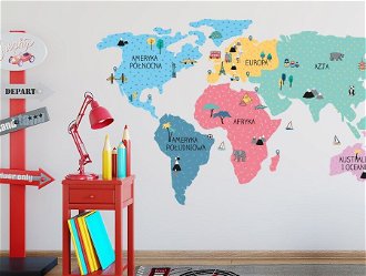 Pastelowe Love Nálepka na stenu - Mapa sveta barva: barevná, Velikost: L (velká)