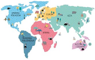 Nálepka na stenu - Mapa sveta farba: farebná, veľkosť: M (stredný) 2