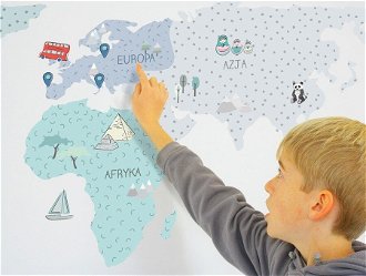 Nálepka na stenu - Mapa sveta farba: mätová, veľkosť: M (stredný)