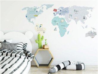 Nálepka na stenu - Mapa sveta farba: mätová, veľkosť: S (malá) 2