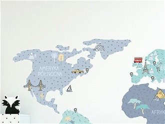 Nálepka na stenu - Mapa sveta farba: modrá, veľkosť: S (malá) 6