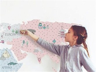 Nálepka na stenu - Mapa sveta farba: ružová, veľkosť: L (veľká) 7