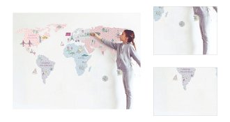 Nálepka na stenu - Mapa sveta farba: ružová, veľkosť: M (stredný) 3