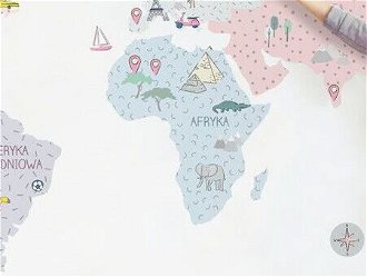 Nálepka na stenu - Mapa sveta farba: ružová, veľkosť: M (stredný) 5