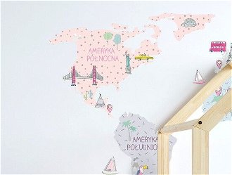 Nálepka na stenu - Mapa sveta farba: ružová, veľkosť: S (malá) 6