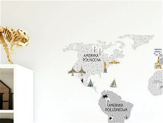 Nálepka na stenu - Mapa sveta farba: sivá, veľkosť: M (stredný) 6