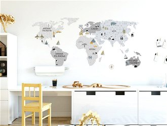 Nálepka na stenu - Mapa sveta farba: sivá, veľkosť: M (stredný) 2