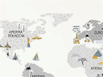 Pastelowe Love Nálepka na stenu - Mapa sveta barva: šedá, Velikost: S (malá) 6