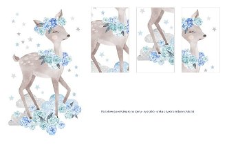 Nálepka na stenu - zvieratká - srnka s kvetinami farba: modrá 1