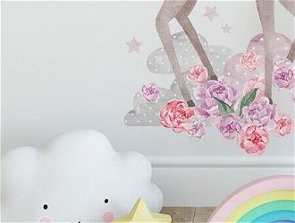 Nálepka na stenu - zvieratká - srnka s kvetinami farba: ružová 8