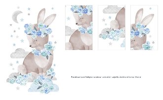 Nálepka na stenu - zvieratká - zajačik s kvetinami farba: modrá 1
