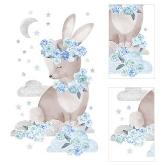 Nálepka na stenu - zvieratká - zajačik s kvetinami farba: modrá 3