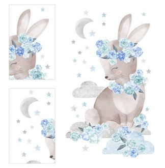Nálepka na stenu - zvieratká - zajačik s kvetinami farba: modrá 4