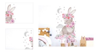 Pastelowe Love Nálepka na stenu - zvieratká - zajačik s kvetinami barva: ružová 4