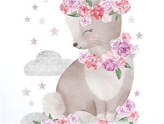 Nálepka na stenu - zvieratká - zajačik s kvetinami farba: ružová 5