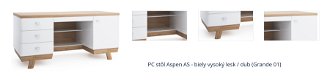 PC stôl Aspen AS - biely vysoký lesk / dub (Grande 01) 1