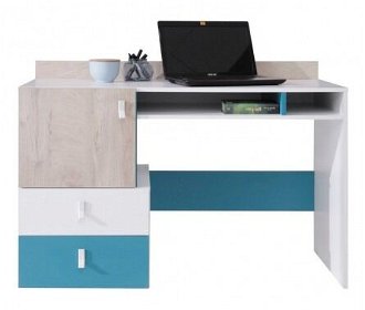 Písací stôl Planet, dub/biela/modrá% 2