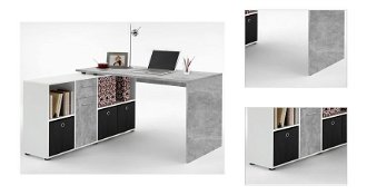 Písací stôl s regálom Lex, šedý betón/biela% 3