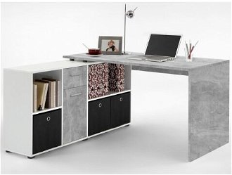 Písací stôl s regálom Lex, šedý betón/biela% 2