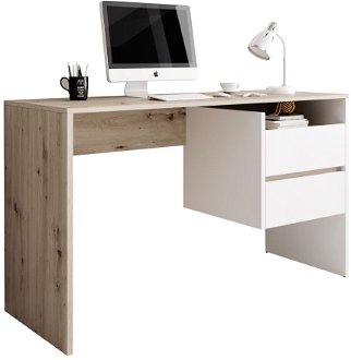 Písací stôl Tulio - dub artisan / biely mat