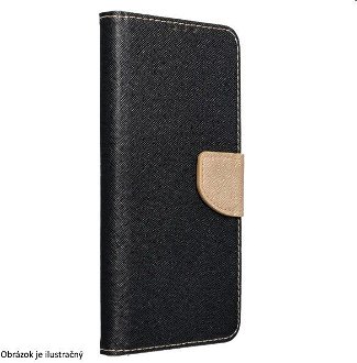 Knižkové puzdro FANCY Book pre Apple iPhone 15 Plus, čierna/zlatá