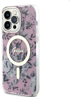 Puzdro Guess PC/TPU Flowers IML MagSafe for Apple iPhone 13 Pro Max, ružové