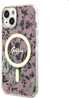 Puzdro Guess PC/TPU Flowers IML MagSafe for Apple iPhone 13, ružové
