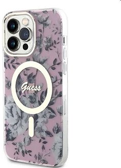 Puzdro Guess PC/TPU Flowers IML MagSafe for Apple iPhone 14 Pro Max, ružové