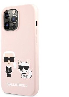 Puzdro Karl Lagerfeld and Choupette Liquid Silicone pre Apple iPhone 13 Pro, ružové