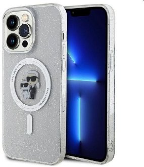 Zadný kryt Karl Lagerfeld IML Glitter Karl and Choupette MagSafe pre Apple iPhone 15 Pro Max, transparentná