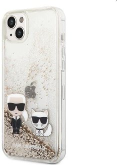 Puzdro Karl Lagerfeld Liquid Glitter Karl and Choupette for iPhone 14 Plus, gold