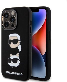 Puzdro Karl Lagerfeld Liquid Silicone Karl and Choupette Heads pre Apple iPhone 15 Pro Max, čierne