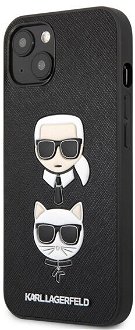 Zadný kryt Karl Lagerfeld PU Saffiano Karl and Choupette Heads pre iPhone 13, čierna